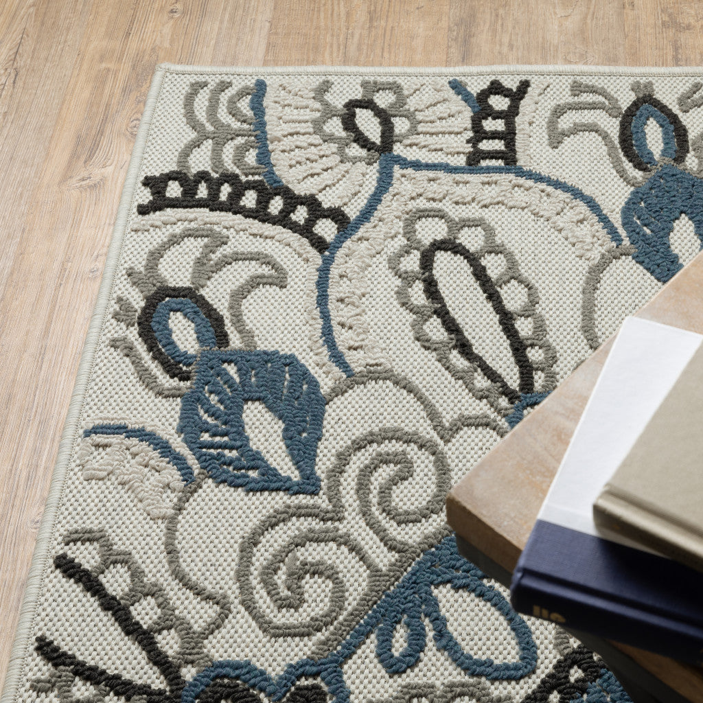 Stain-Resistant Blue & Beige Geometric Outdoor/Indoor Area Rug for Cozy Spaces