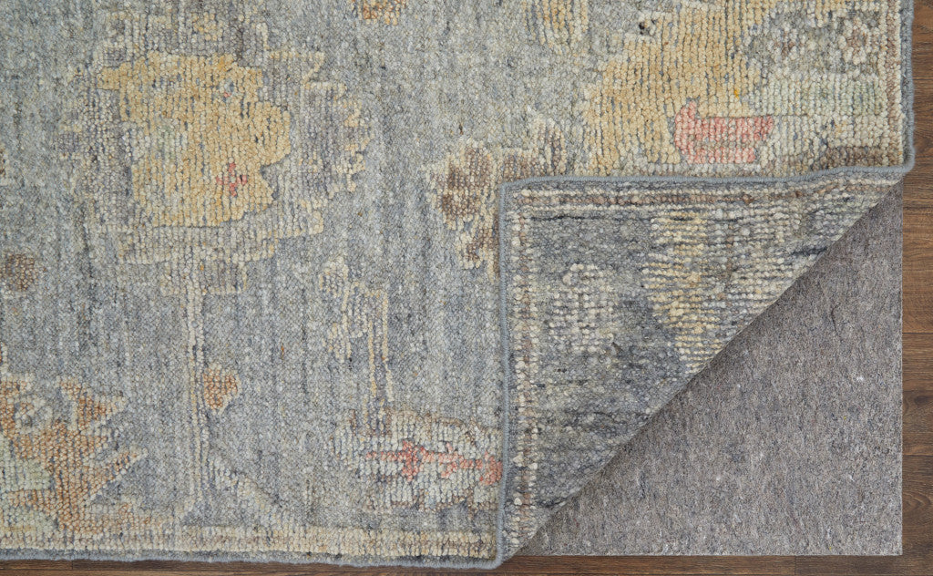 Stain-Resistant Hand-Knotted Wool Area Rug with Unique Gray & Blue Floral Design for Modern Homes