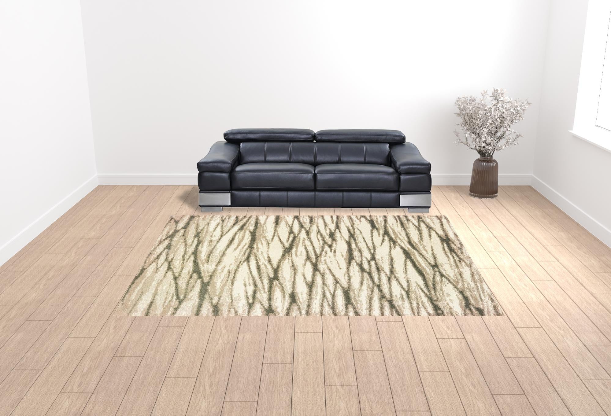 Stain-Resistant Ivory, Sand & Ash Abstract Runner Rug for Homes with Kids and Pets