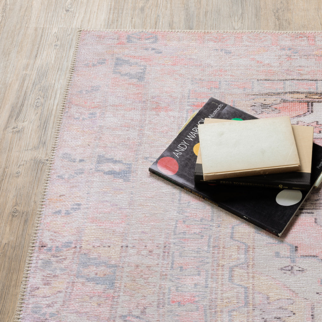 Stain-Resistant Pink & Blue Oriental Area Rug for Kid-Friendly Rooms