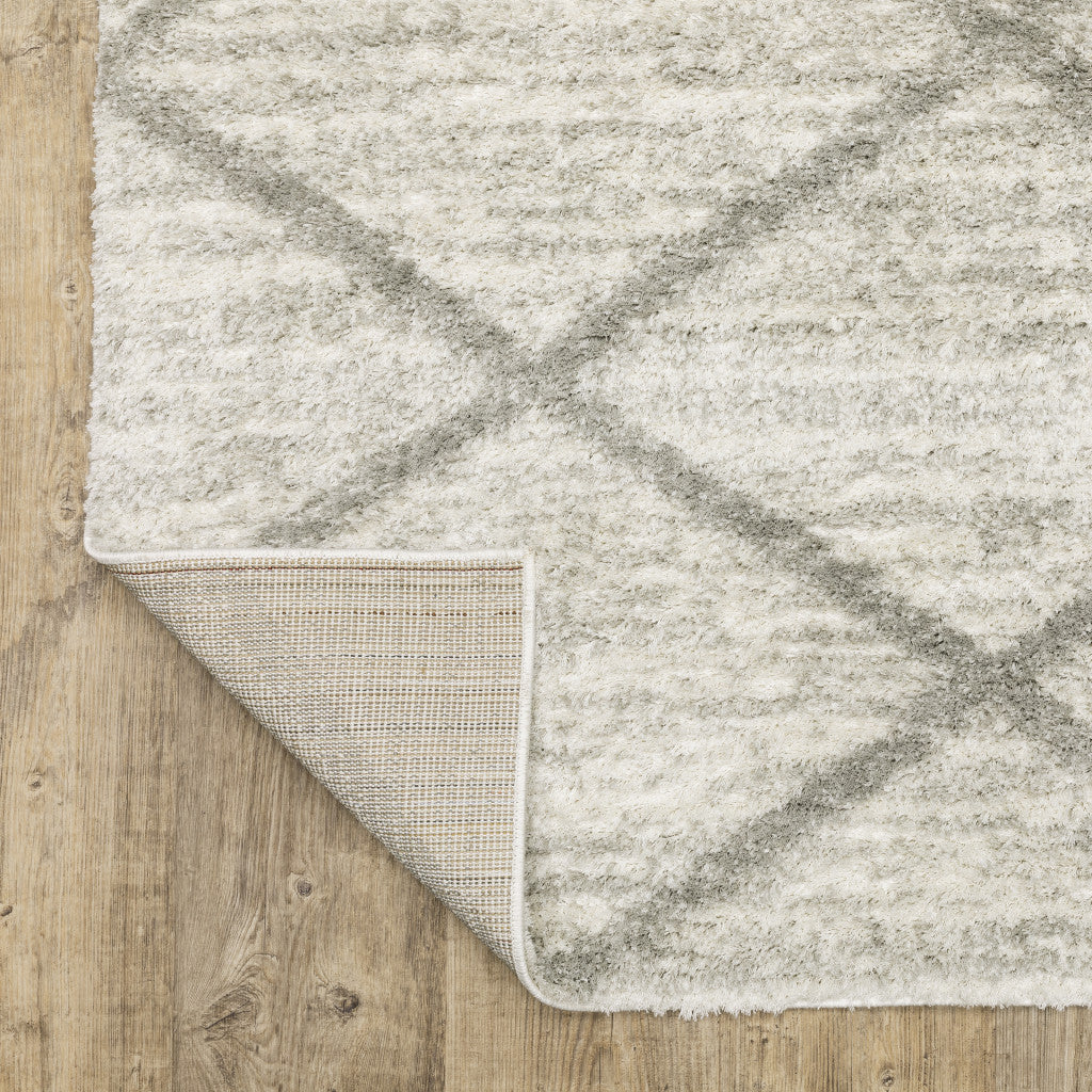 Stylish and Stain-Resistant Ivory and Grey Geometric Shag Area Runner Rug Ideal for Kids and Pet-Friendly Spaces