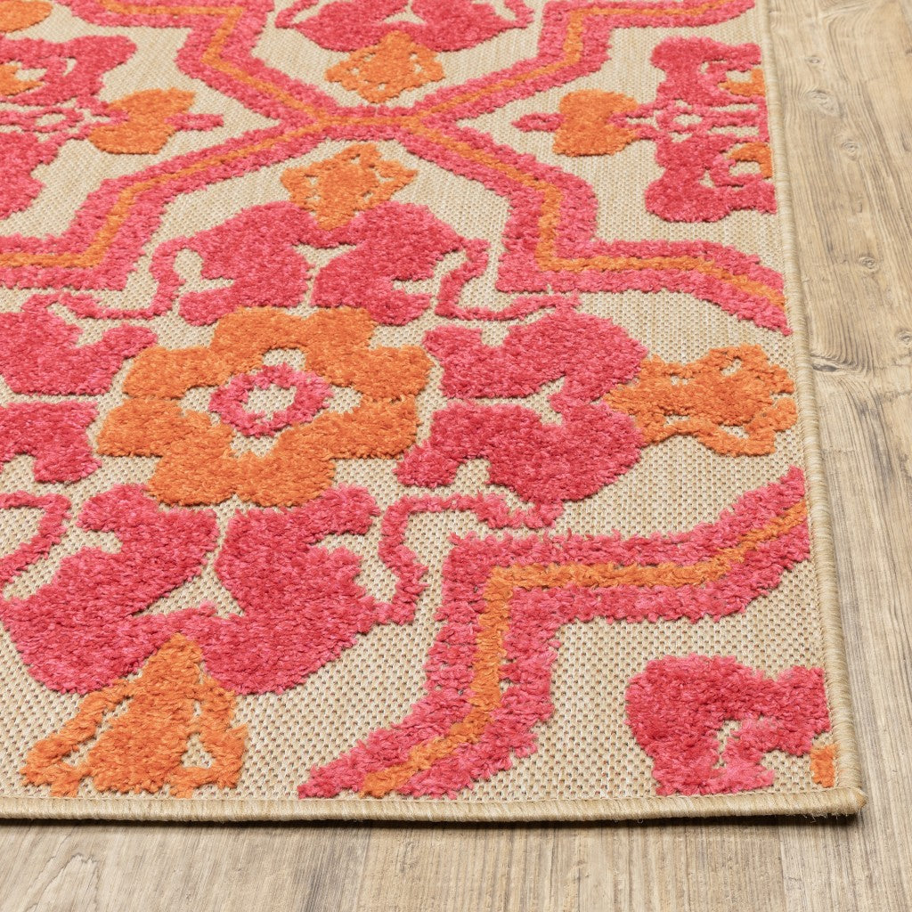 Stunning Stain-Resistant Outdoor Area Rug with Vibrant Pink and Orange Medallion Design for Any Indoor or Outdoor Space