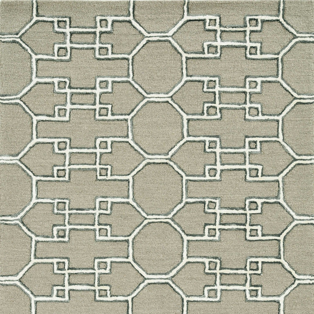 Exquisite Hand-Tufted Brown and Ivory Wool Trellis Rug for Cozy Living Spaces