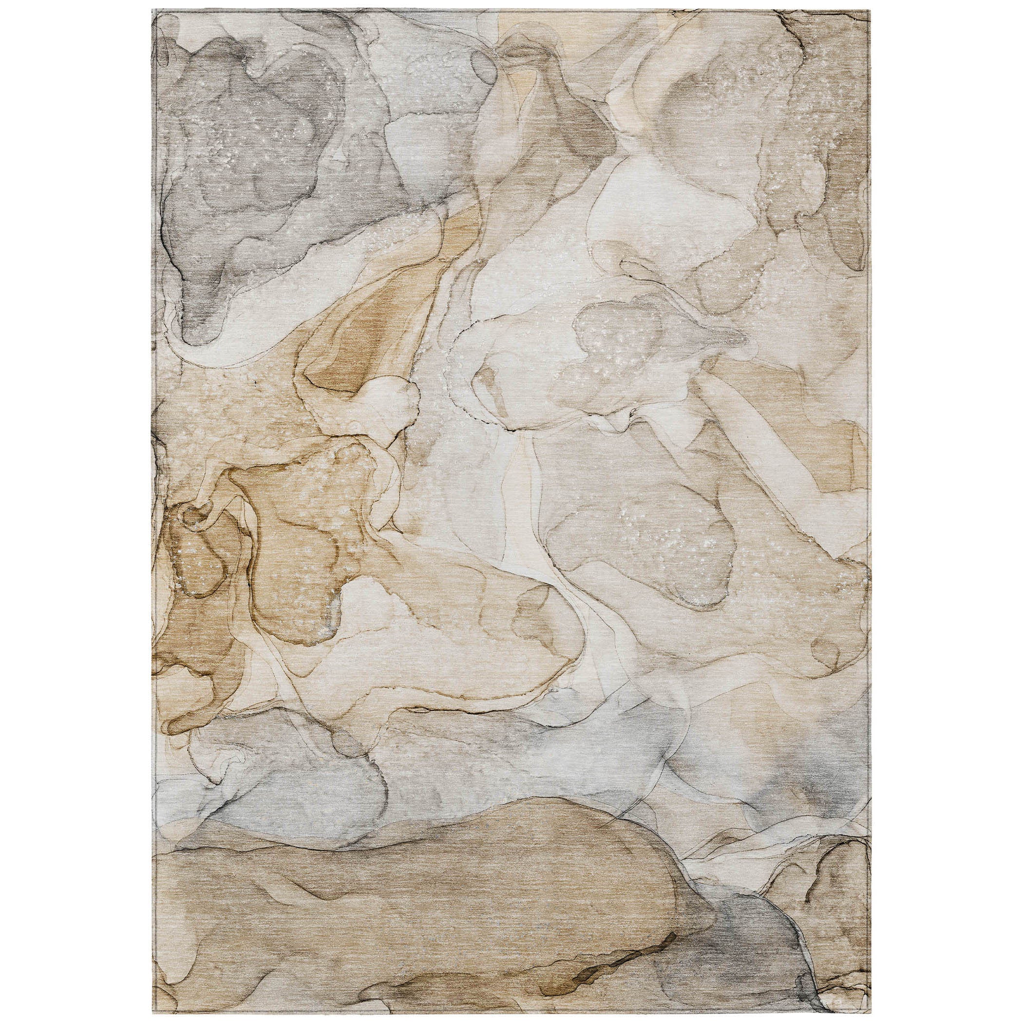 Beige Abstract Washable, Stain-Resistant & Non-Skid Indoor-Outdoor Runner Rug