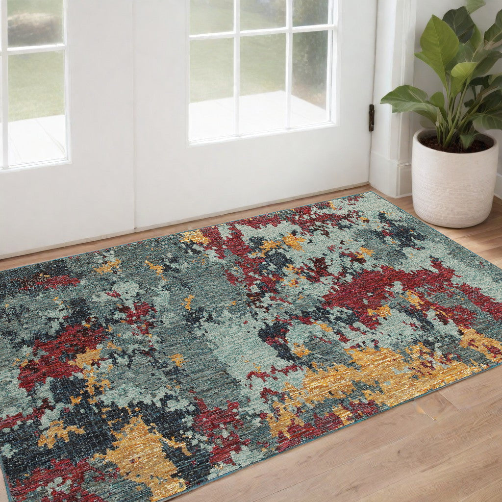 Stain-Resistant Blue Abstract Power Loom Rectangular Area Rug for Enhanced Home Comfort and Stylish Interior Decoration