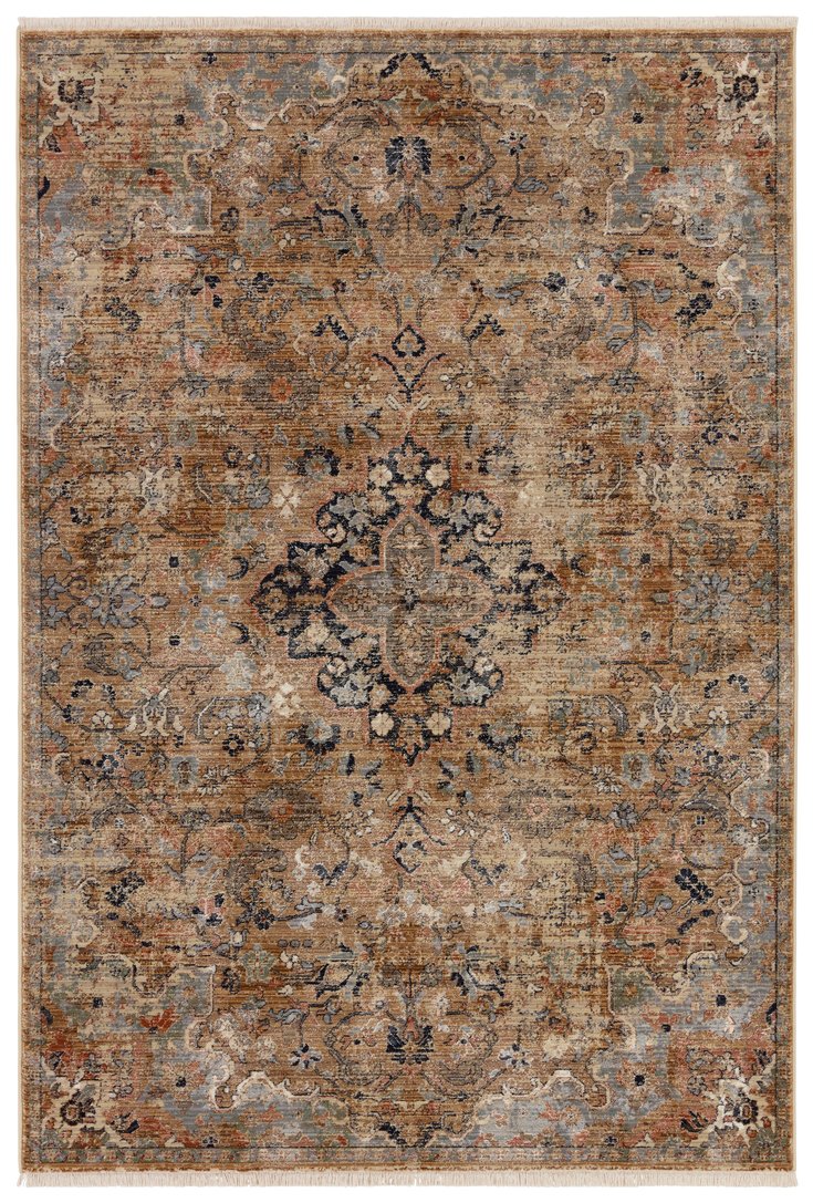 Zefira Amena ZFA08 Power-loomed Machine-made 100% Polypropylene Vintage Medallion Indoor Rug with Cotton Fringe
