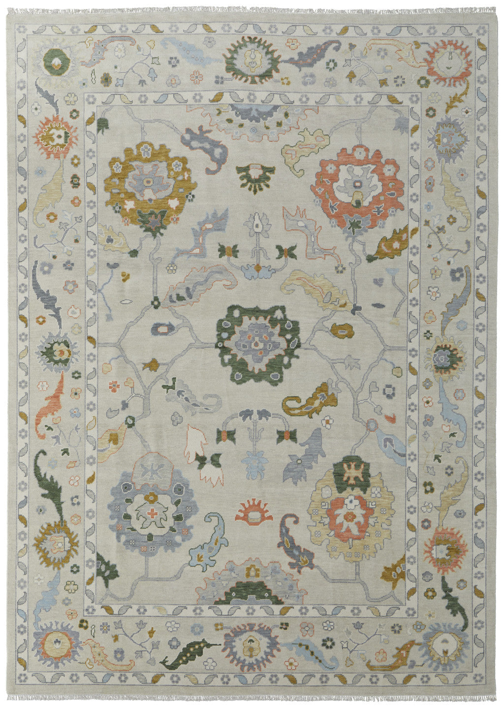 Stain-Resistant Hand-Knotted Gray and Gold Floral Area Rug for Timeless Home Decor