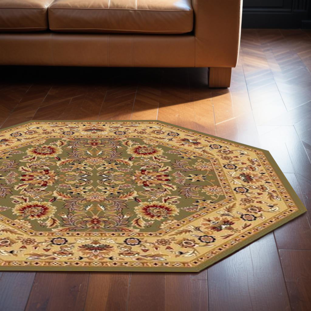 Exquisite Stunning Green and Black Chinese Machine - Made Polypropylene Kashan Area Rug for Elevating Your Home Decor with Enduring Artistry