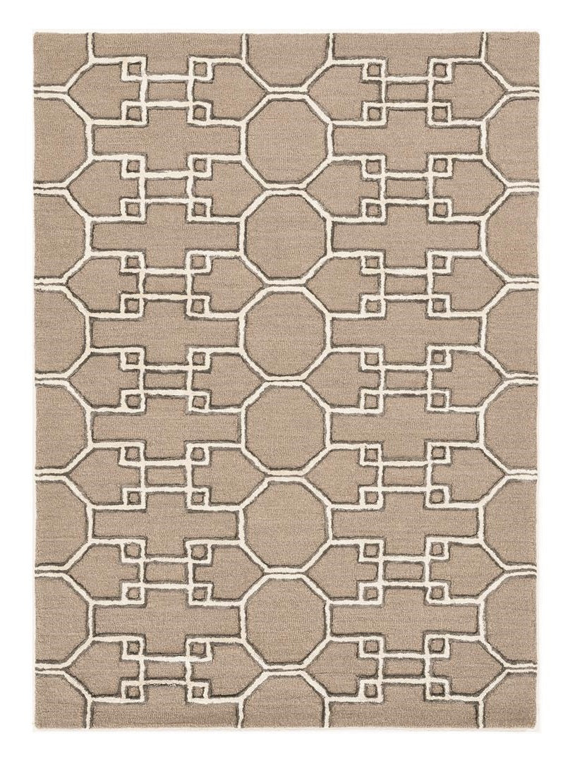 Exquisite Hand-Tufted Brown and Ivory Wool Trellis Rug for Cozy Living Spaces