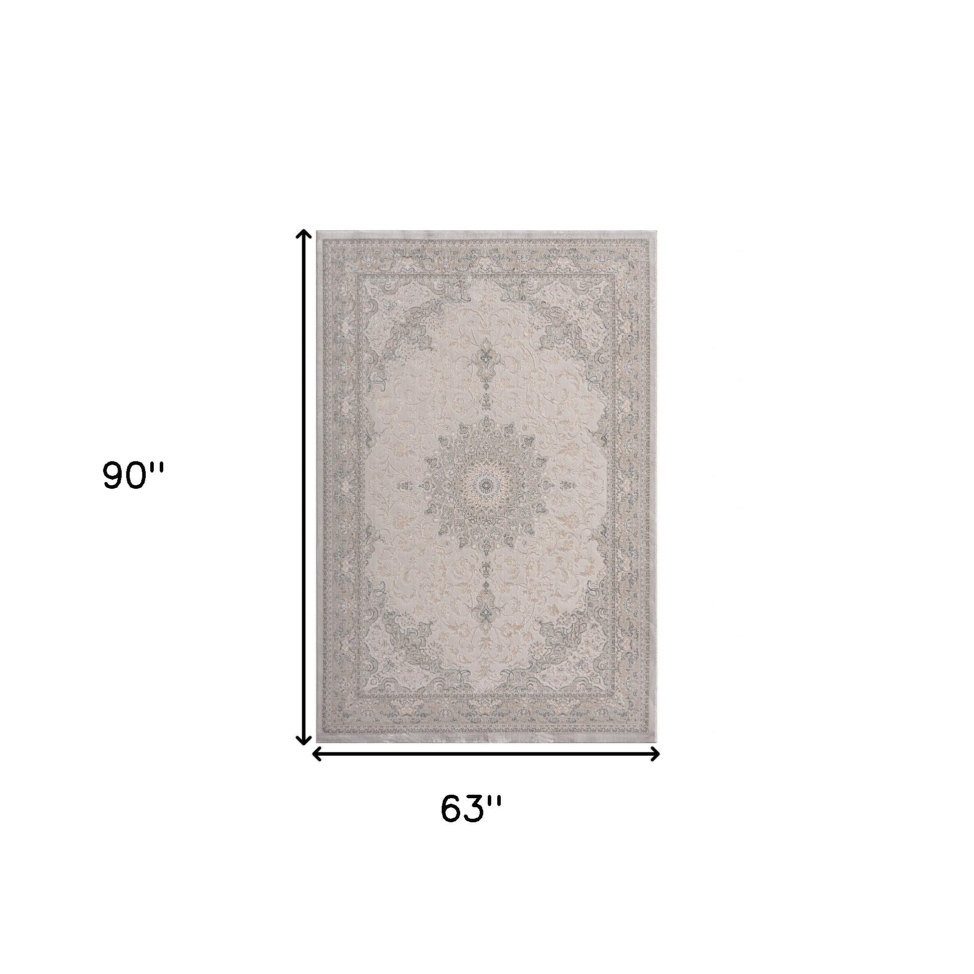 Elegant Gray Medallion Rectangular Area Rug Measuring 5x8 - Ideal for Stylish and Comfortable Home Decor