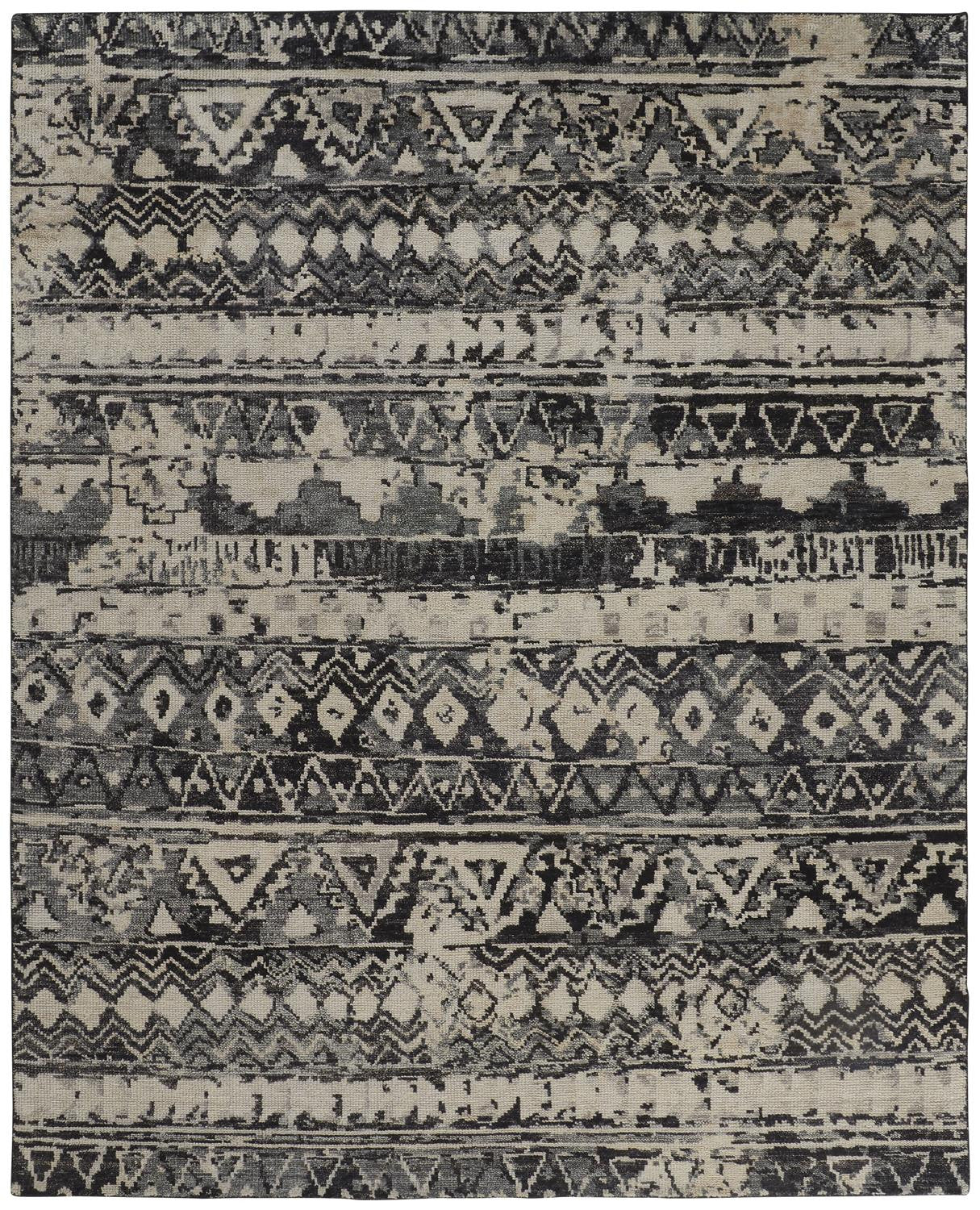 Stain-Resistant Hand-Knotted Wool Geometric Area Rug - Artisan Crafted for a Unique Room Accent