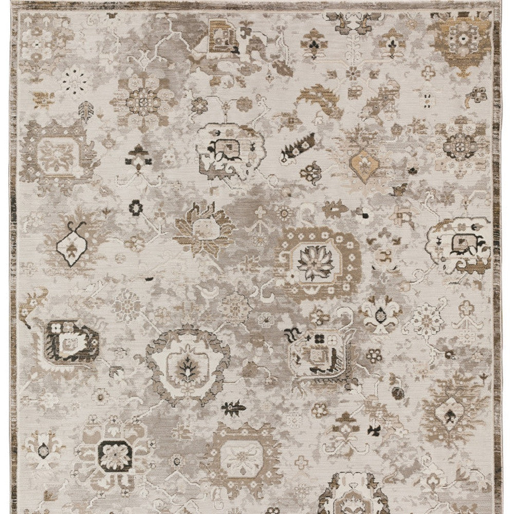 Exquisite Gray Oriental Style Area Rug Measuring 8 Feet by 10 Feet with Fringe for Elegant Interior Decor
