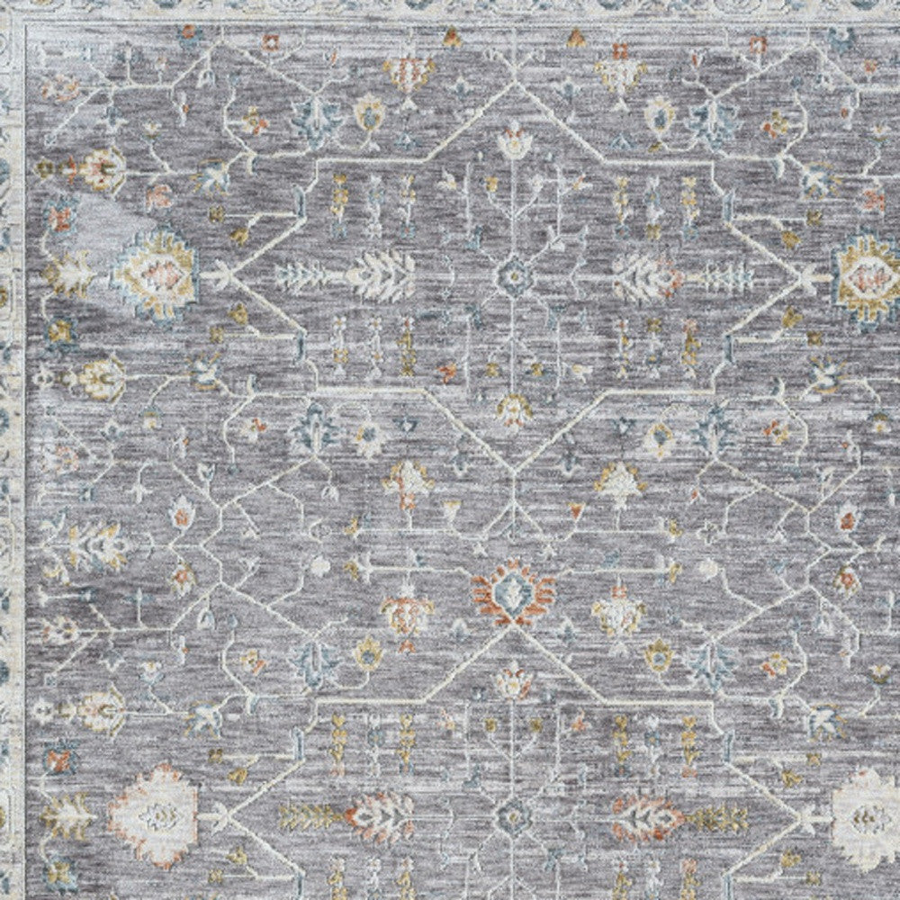 Elegant 8 - Foot Gray and Ivory Floral Distressed Runner Rug for Stylish Home Decor Enhancement