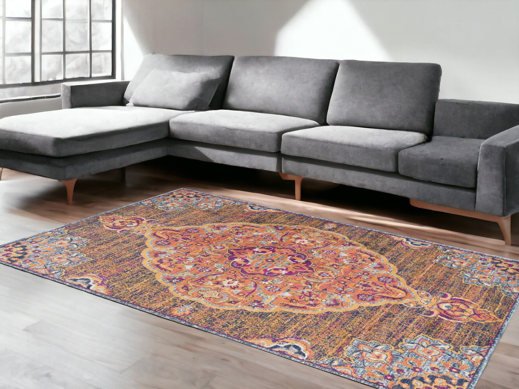 Luxurious and Stain-Resistant Rustic Orange Medallion Runner Area Rug for Your Traditional Home Decor