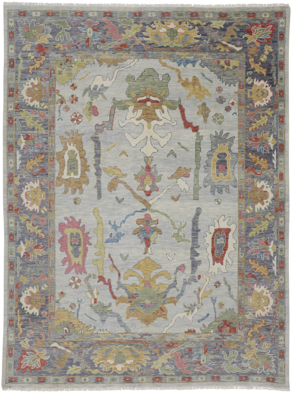 Stain-Resistant Hand-Knotted Gray, Gold & Fringed Wool Area Rug for Your Home