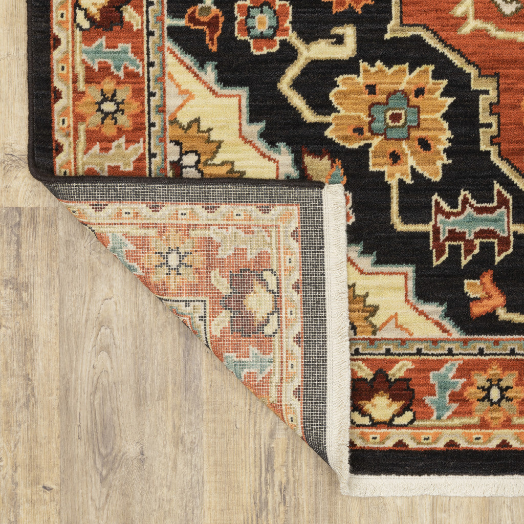 Stylish and Stain-Resistant Black and Orange Oriental Design Power Loom Area Rug - Ideal for Every Room in Your Home