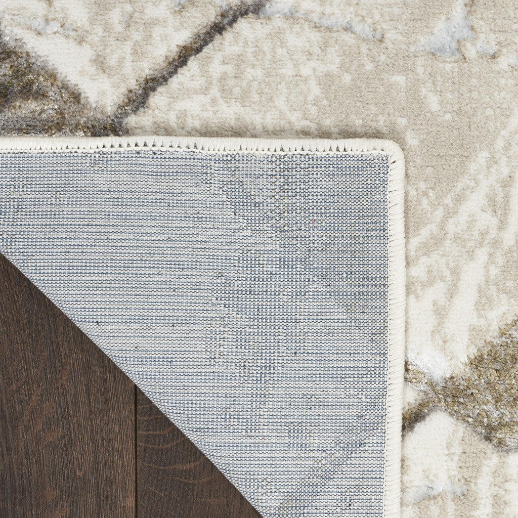 Durable & Stain-Resistant 5' x 7' Beige and Ivory Geometric Non-Skid Area Rug