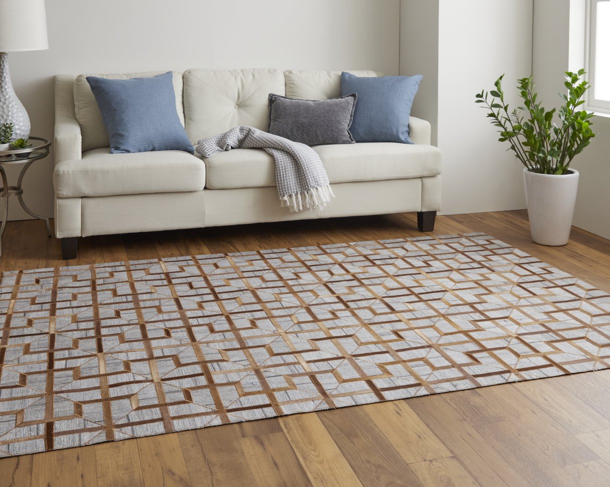 Feizy Fannin Hand-Woven Geometric Rug: Rustic-Modern Blend of Viscose and Leather