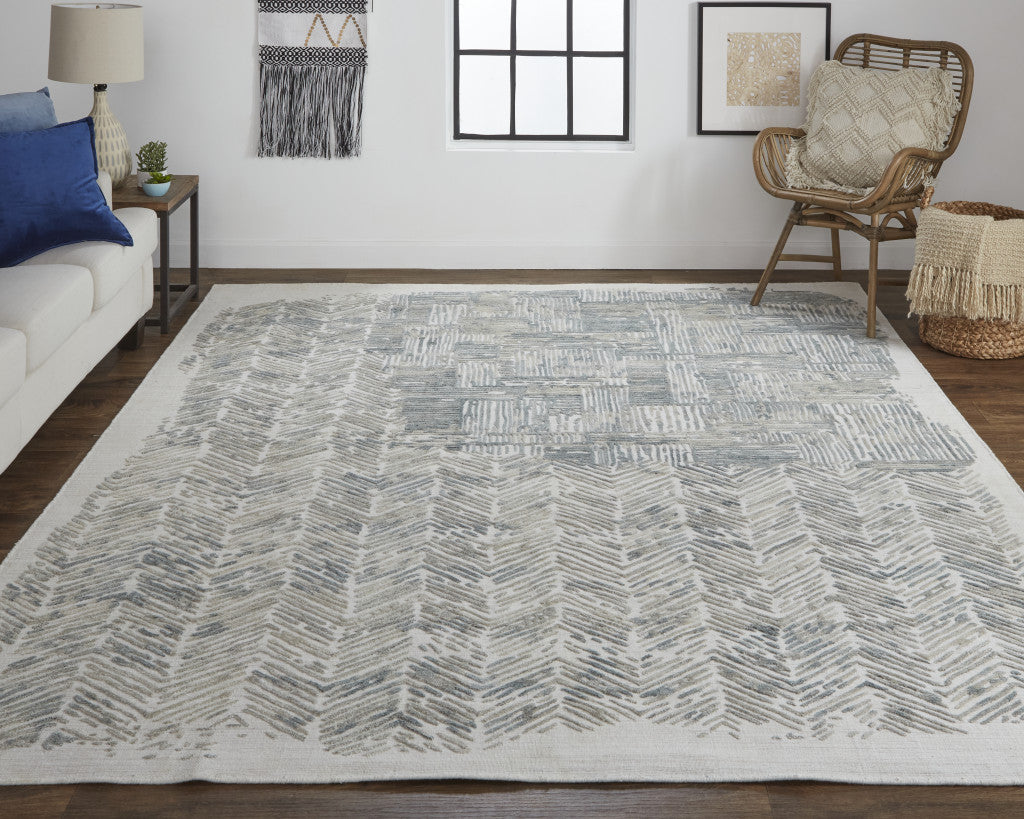 Exquisite Hand - Woven Blue and Ivory Abstract Area Runner Rug with a Distinctive Distressed Design for Comfortable and Cozy Living Spaces