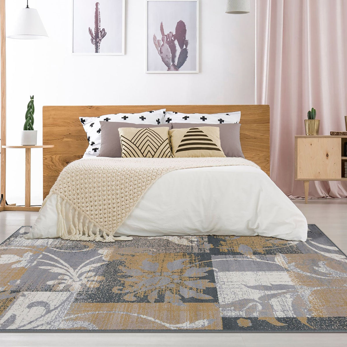 Exquisite 7-Foot by 9-Foot Beige and Gray Floral Power Loomed Stain-Resistant and Durable Area Rug for Your Home