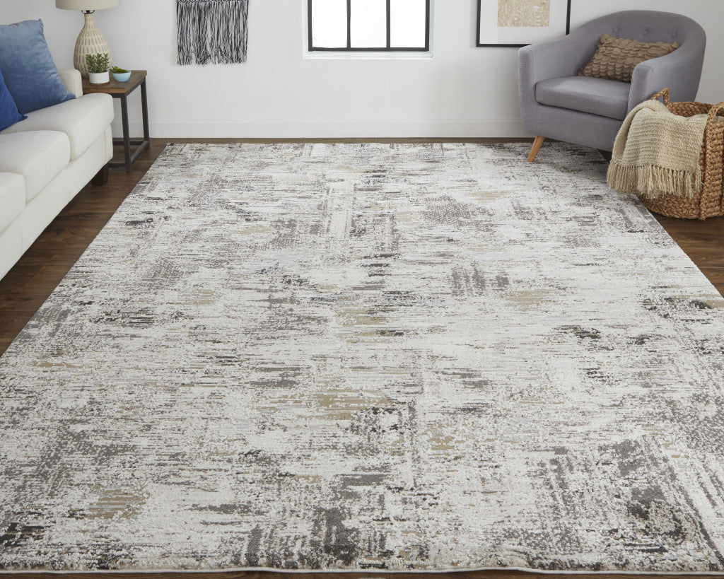 Stylish Distressed Abstract Area Rug with Gray and Ivory Design, Stain-Resistant, Ideal for 4x6 ft Space for Enhanced Comfort