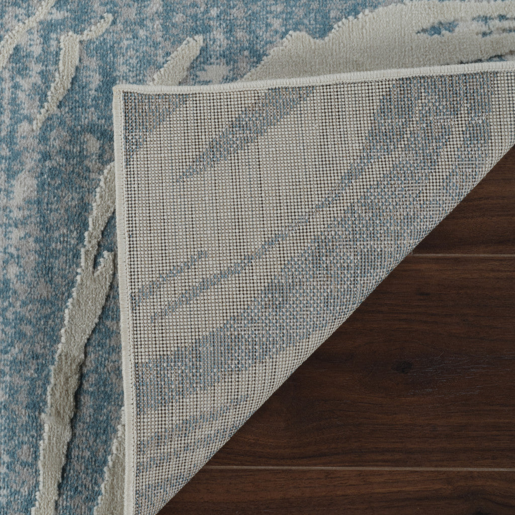 Exquisite 8-Foot by 11-Foot Blue and Beige Abstract Distressed Area Rug - A Stain-Resistant and Stylish Home Decor Addition