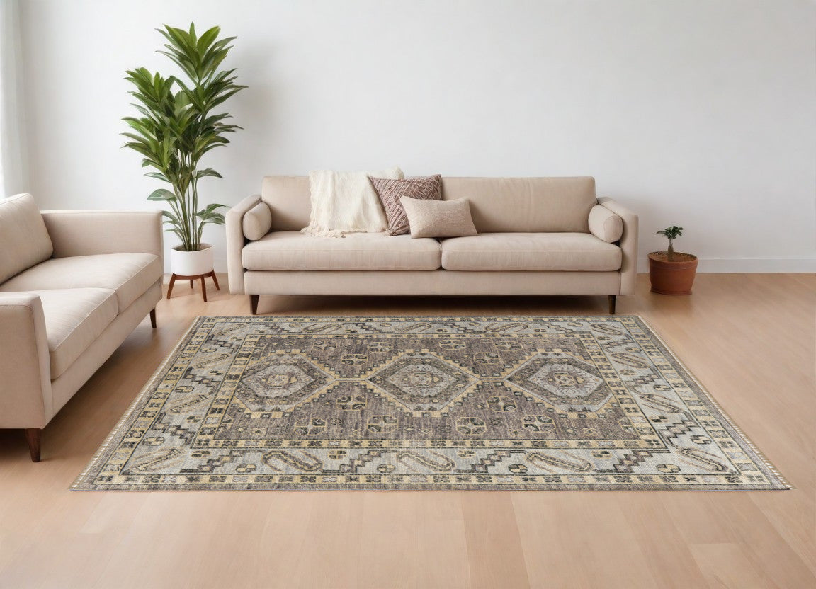 8-Foot Hand-Knotted Wool Runner Rug with Blue and Ivory Geometric Design and Fringe