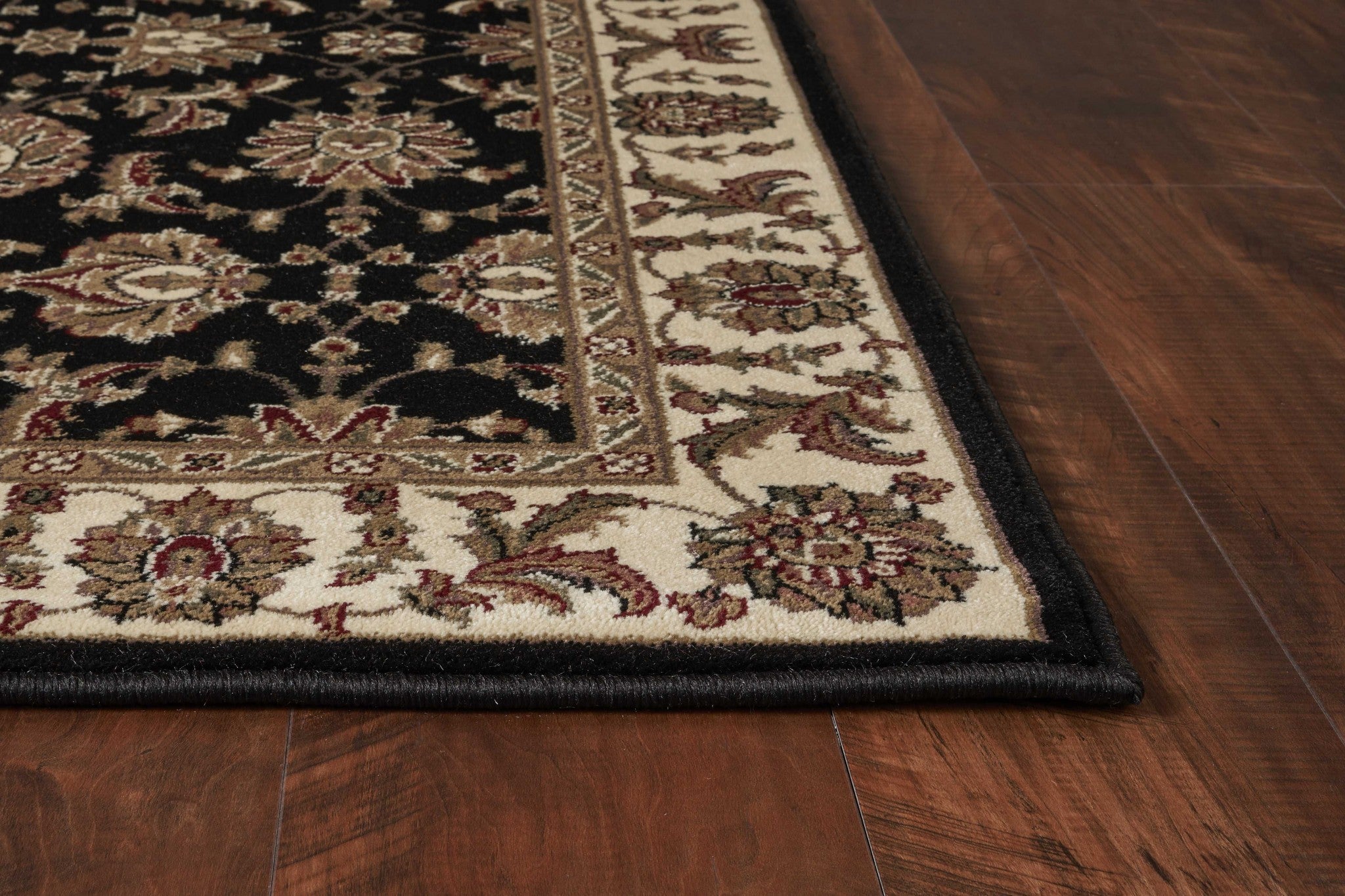 Exquisite Black and Ivory Chinese Machine - Made Polypropylene Kashan Area Rug for Timeless Home Decor Enhancement