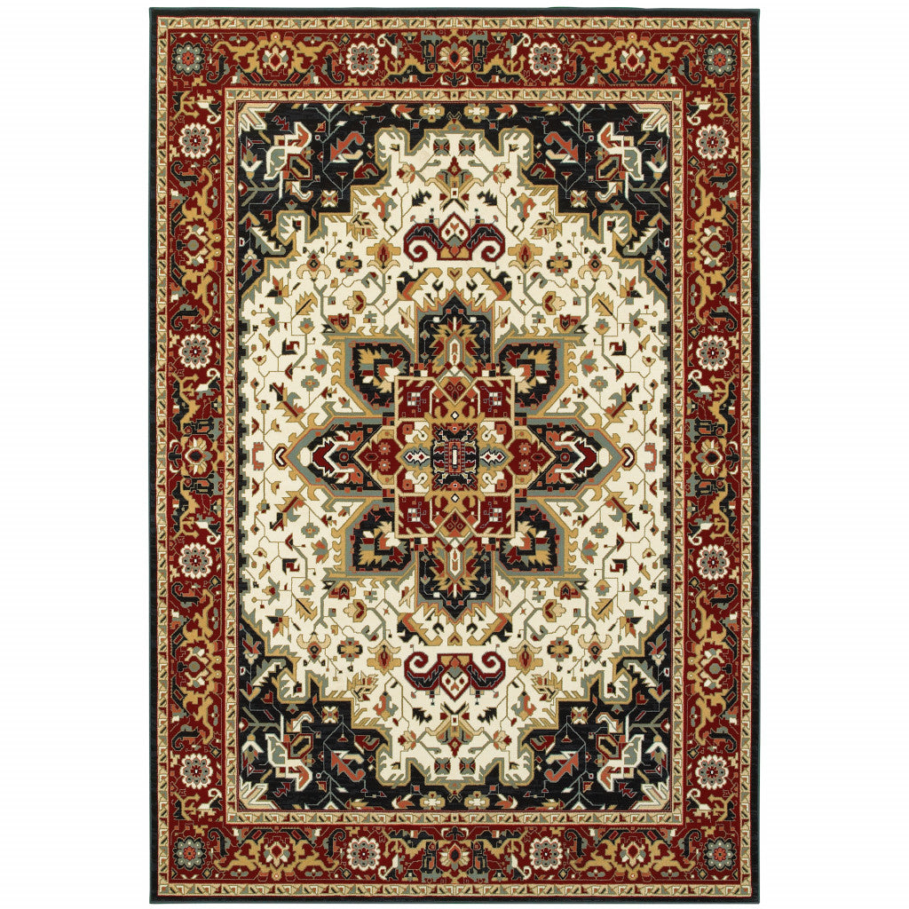 Red and Ivory Stain-Resistant Oriental Runner Rug Ideal for Pet and Kid Areas