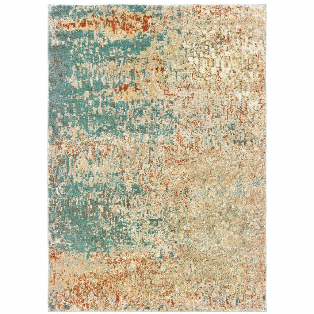 Indoor Stain-Resistant Foam Blue and Golden Yellow Abstract Design Runner Rug for Any Room with Pumpkin Accents