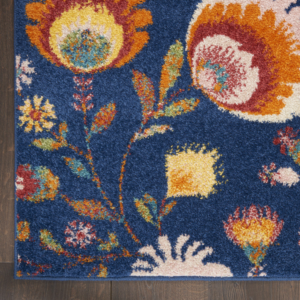Stylish Navy Blue Floral Power Loom 9' x 12' Rectangle Area Rug for Cozy Living Spaces