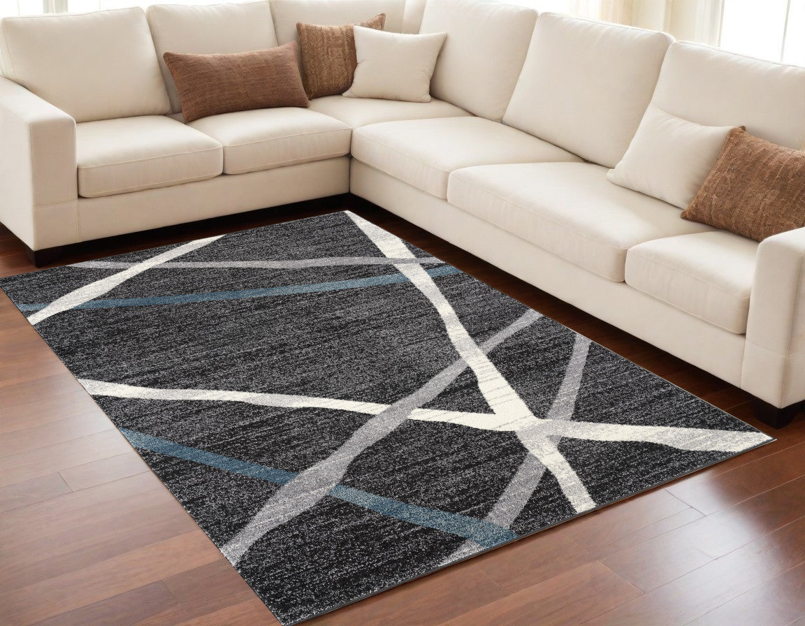 Distressed Black and Gray Abstract Polypropylene Area Rug - Luxurious, Durable, and Stylish for Contemporary Modern Homes