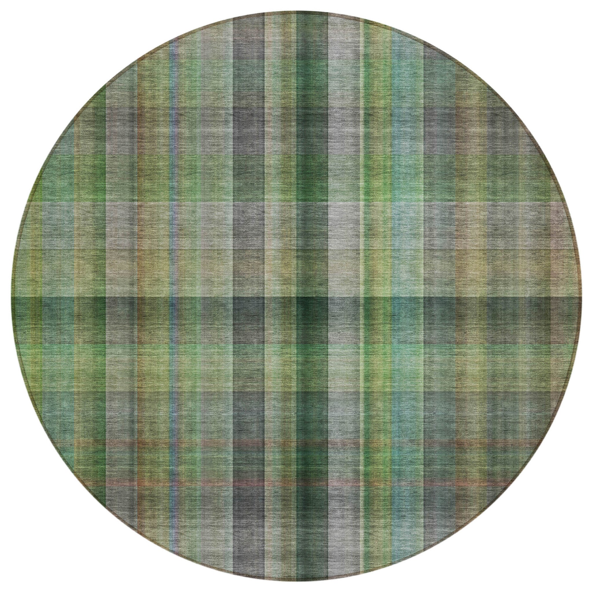Stain-Resistant, Non-Skid, Washable Purple Round Plaid Rug for Indoors & Outdoors, Ideal for Kids & Pets