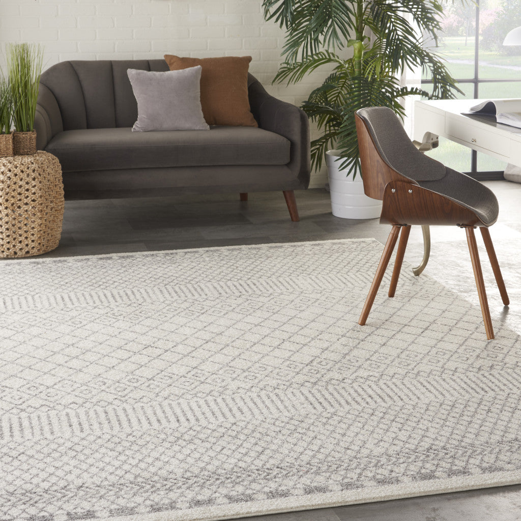 Luxurious and Durable Gray Geometric Patterned Power Loom Area Rug Ideal for Every Home Decor Style