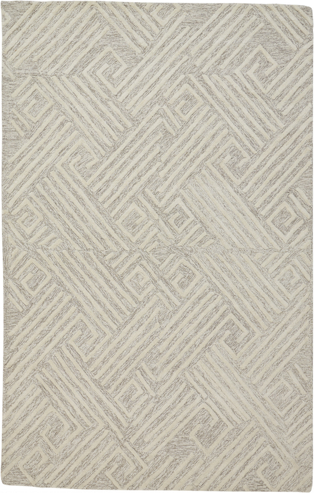 Exquisite Handmade Stain-Resistant Wool Area Rug with Elegant Tan and Ivory Geometric Pattern for Any Living Space