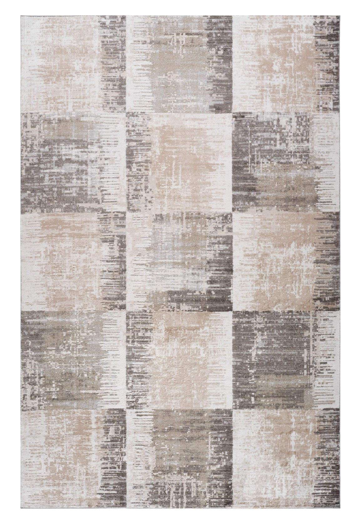 Stain-Resistant 7' x 10' Beige and Brown Abstract Distressed Area Rug with Cozy Texture