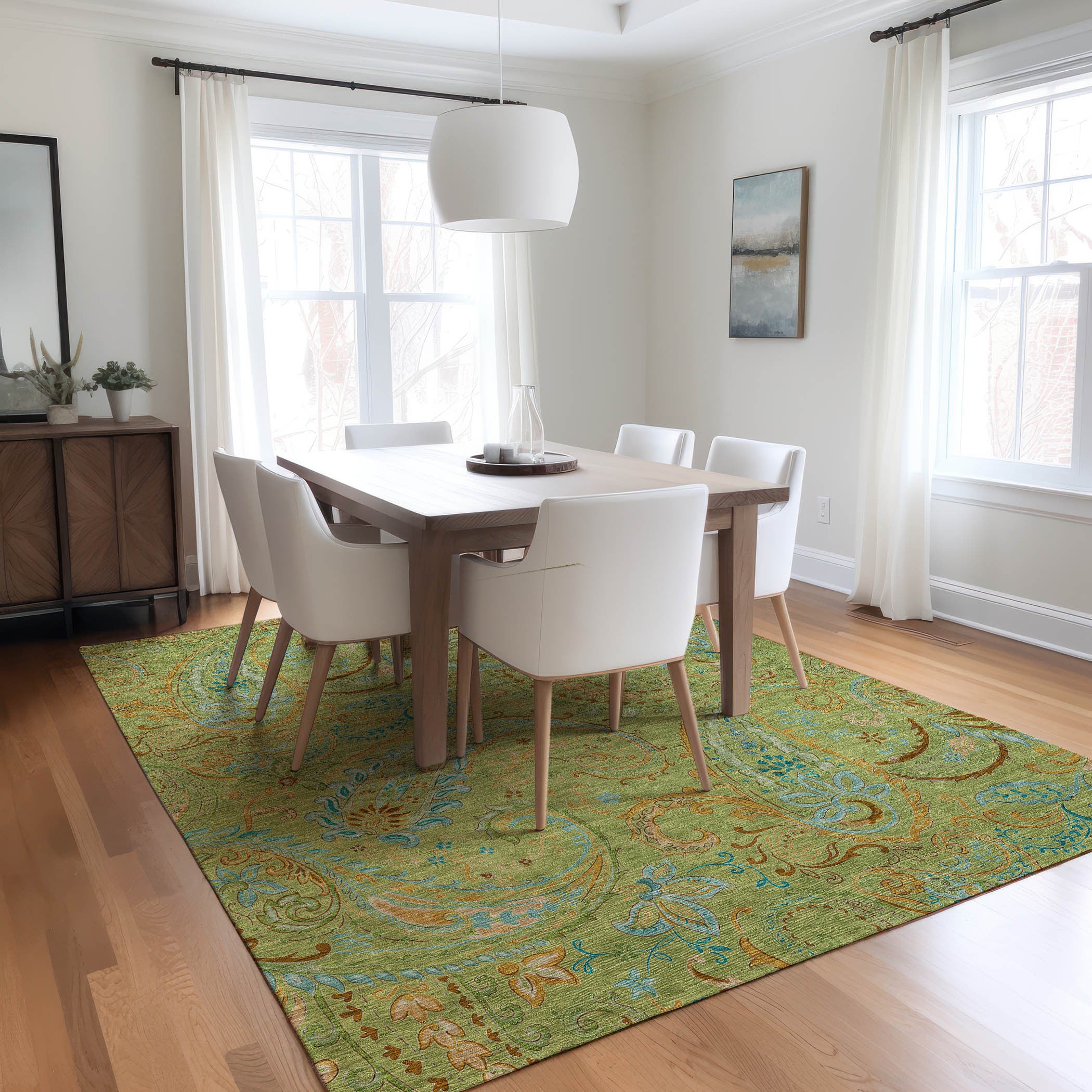 Stylish and Stain-Resistant Washable Outdoor Area Runner Rug with Paisley Pattern - Perfect for Spaces with Kids and Pets