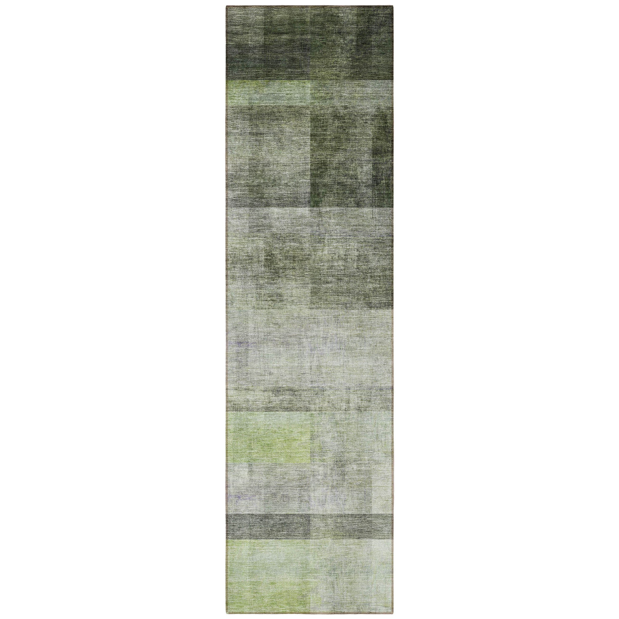8-Foot Olive Green Ombre Stain-Resistant Indoor-Outdoor Runner Rug for Kids & Pets
