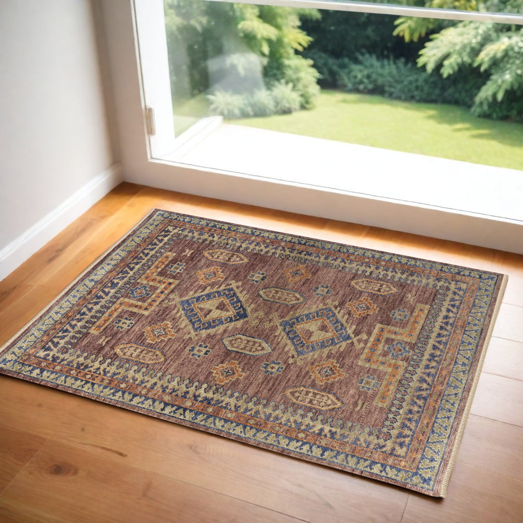 Stylish Hand-Knotted Wool Area Rug with Geometric Pattern, Stain-Resistant Tassel Ends