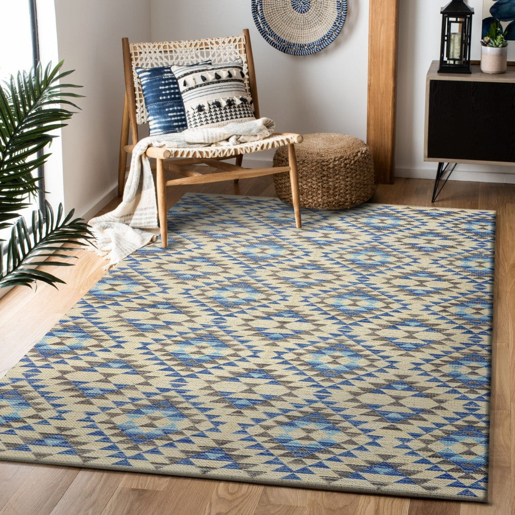 Stylish Blue Decorative Lattice Indoor Area Rug - Durable Blend of Cotton and Polyester with Soft Texture for Contemporary Interiors