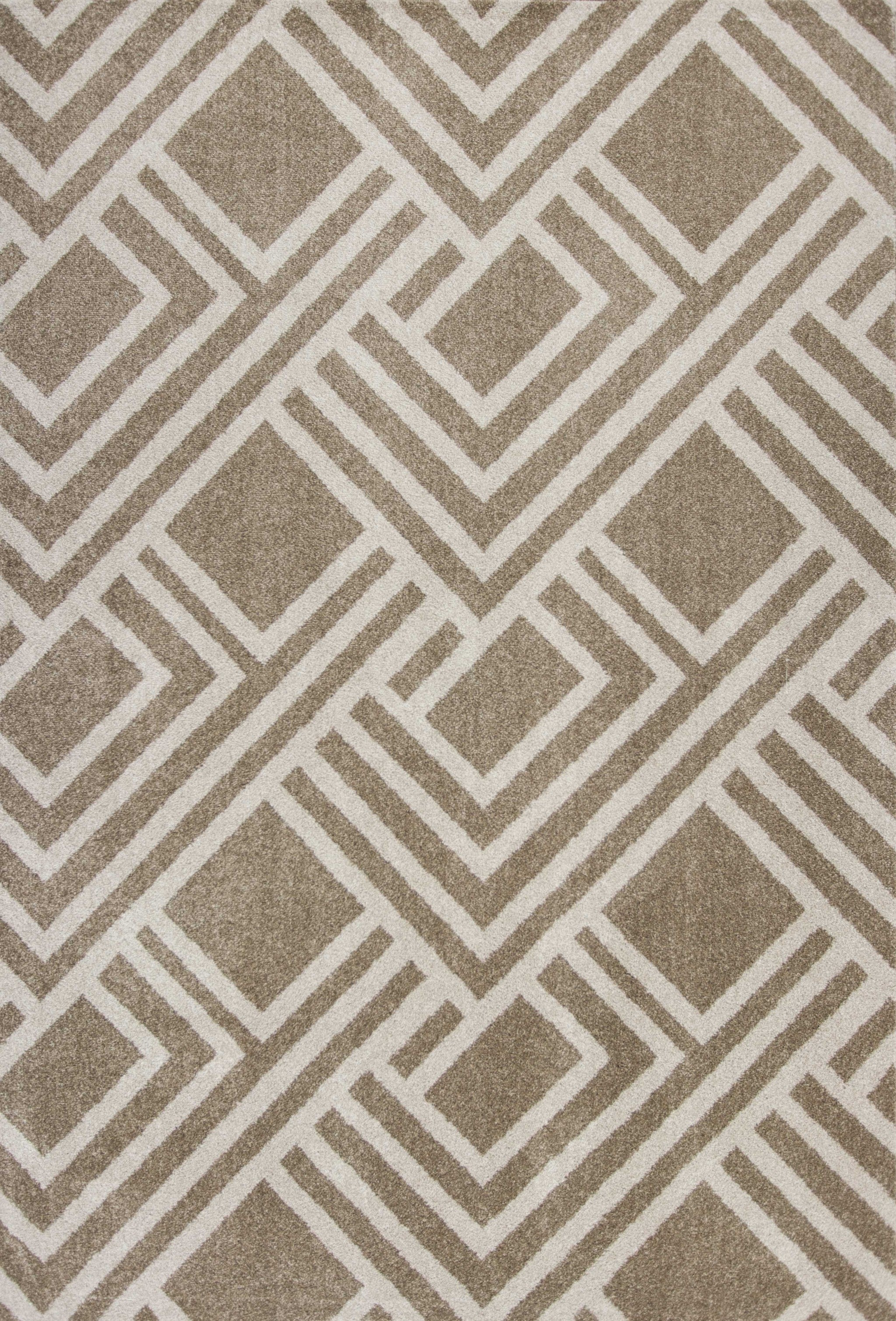 Stylish Beige Geometric Outdoor and Indoor Area Rug, 63H x 91W