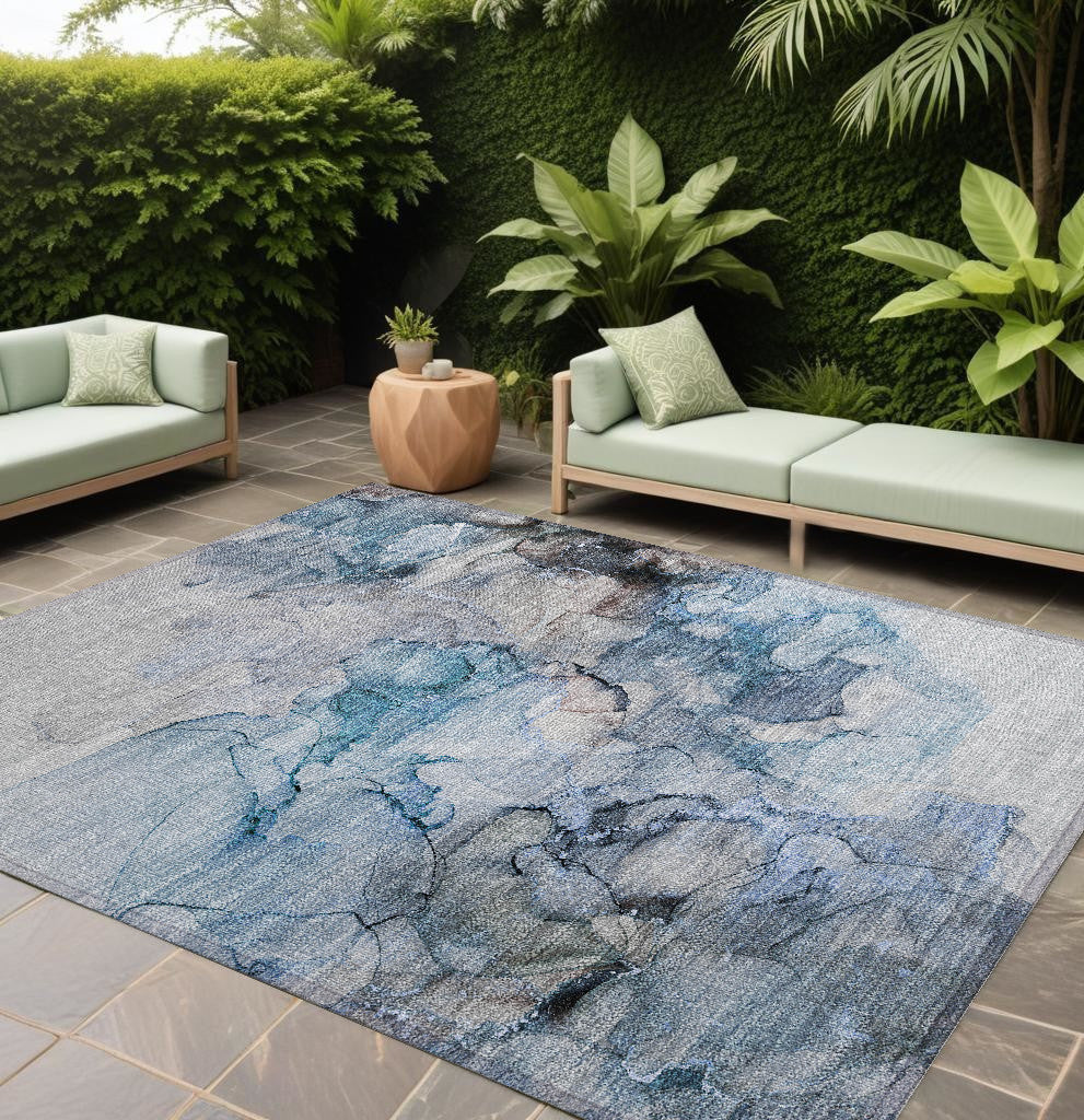 Stylish and Functional Green Abstract Washable Indoor-Outdoor Runner Rug with Stain-Resistant and Non-Skid Features