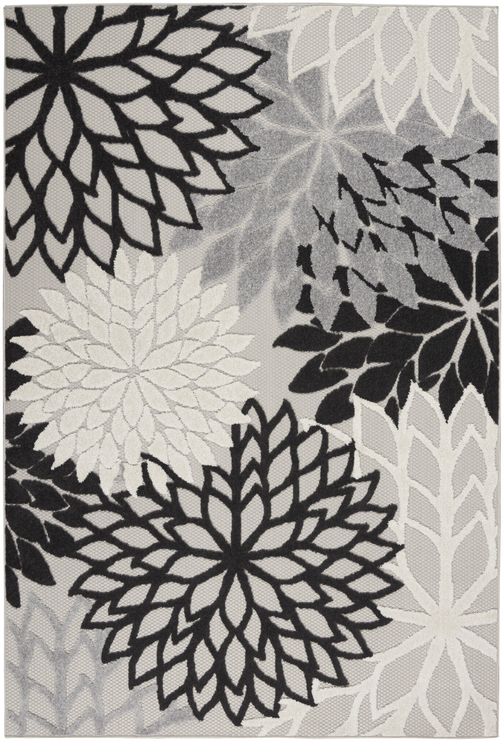 Stunning Indoor-Outdoor Floral Area Rug with Black and White Design for Modern Interiors