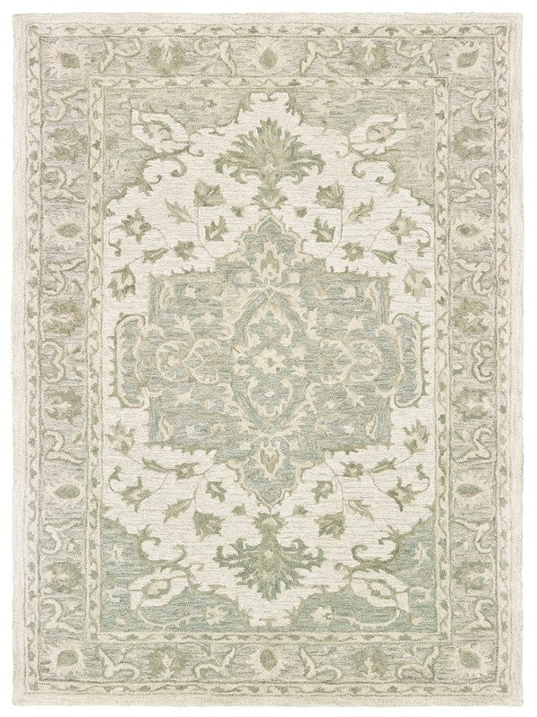 Exquisite Green and Cream Medallion Wool-Cotton Blend Area Rug - A Symbol of Timeless Luxury with Soft and Plush Texture for Elegant Interior Decorations