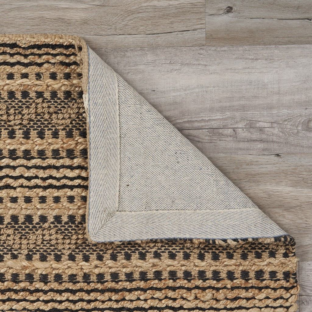Durable Bohemian Tan and Black Intricate Striped Area Rug for Cozy Homes