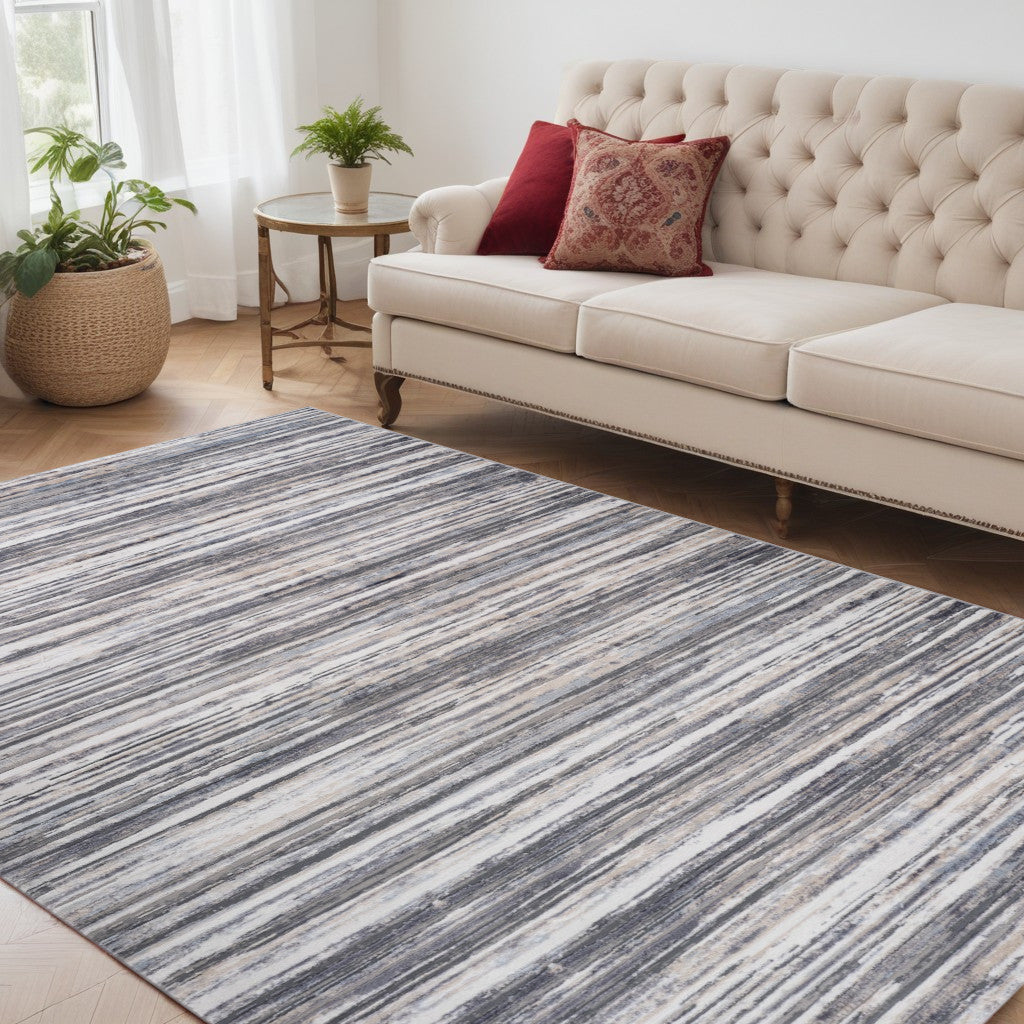 5' x 8' Stain-Resistant Blue and Gray Abstract Distressed Area Rug, Ideal for Kids & Pets