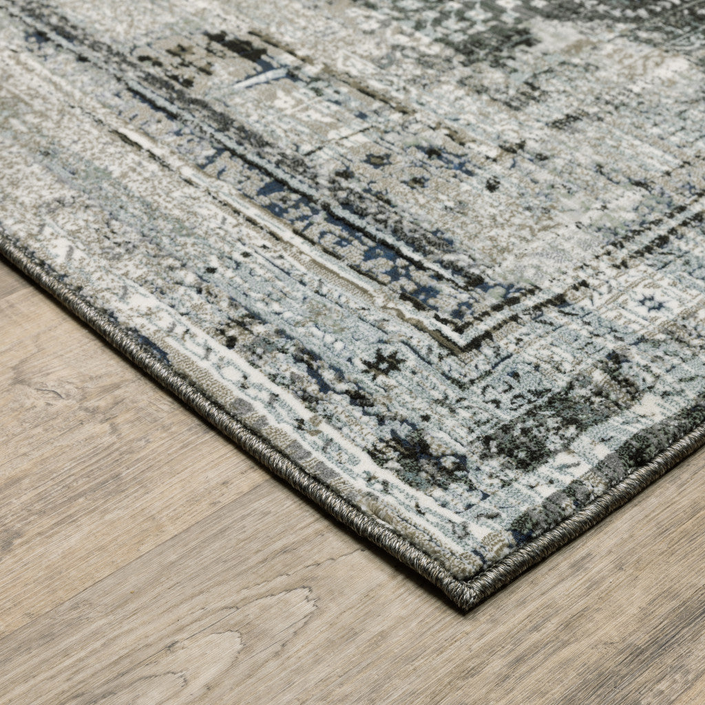 Stain-Resistant Oriental Area Rug in Charcoal Grey, Blue, Ivory & Taupe for Kids & Pets