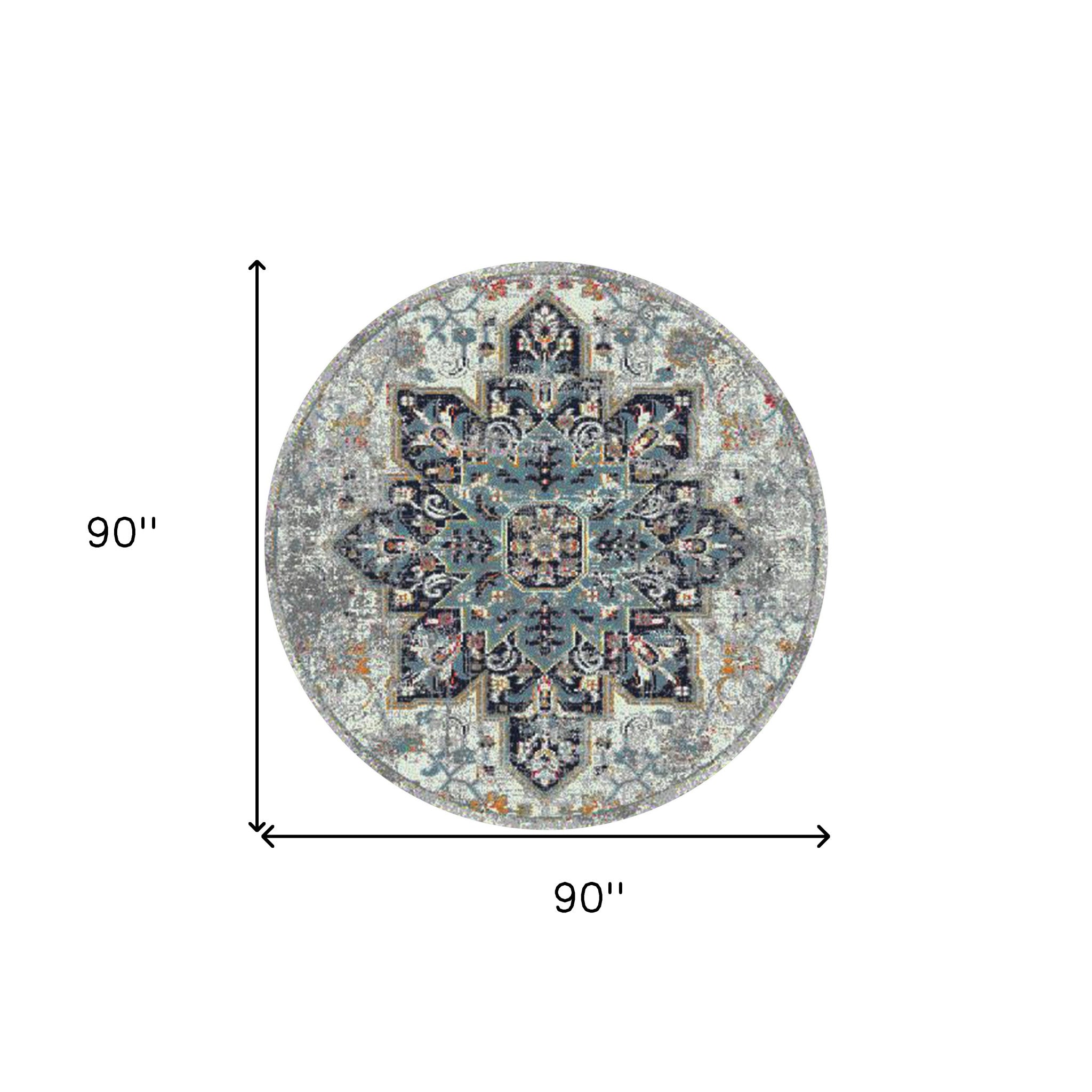 Stylish and Stain - Resistant Medallion Area Rug in Elegant Ivory, Navy & Vibrant Orange for High - Traffic Living Spaces