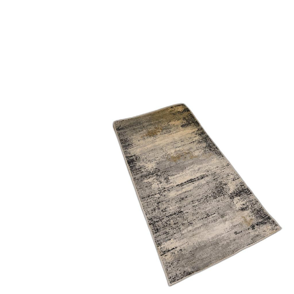 Stylish Gray Distressed Strokes Abstract Runner Rug for Modern Living Areas