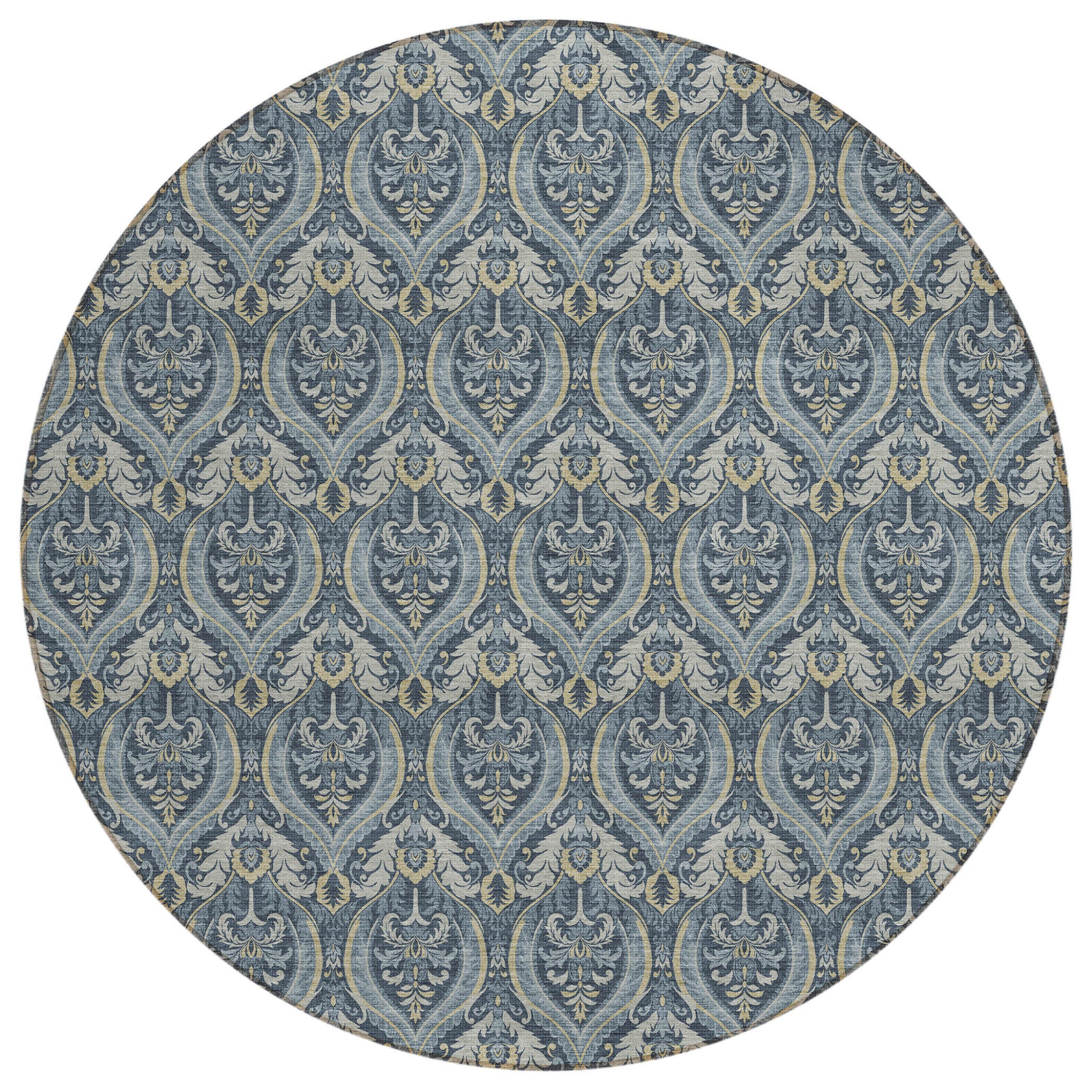 Stylish Washable and Stain - Resistant Non - Skid Damask Design Indoor Outdoor Runner Rug Measuring 27 Inches by 90 Inches
